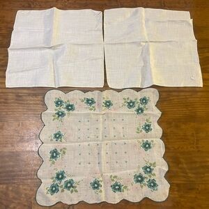 Vintage Floral Scalloped Linen & Irish Linen Handkerchiefs Mixed Lot of 3 pretty
